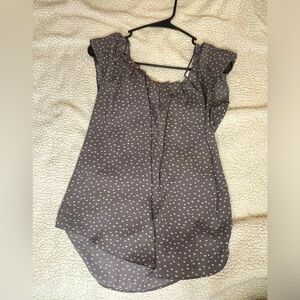 Lauren Conrad Womens Polka Dot Blouse Size S Tie Neck Back Satin Cap Sleeve